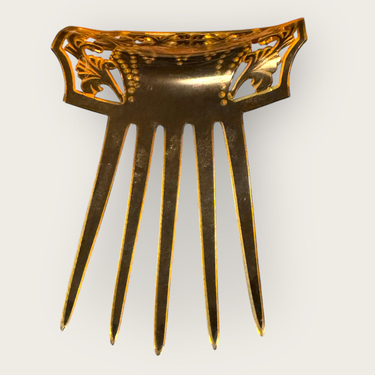 Antique Art Nouveau Celluloid Hair Comb with Pink Rhinestones – Early 1900s Ornamental Hair Accessory