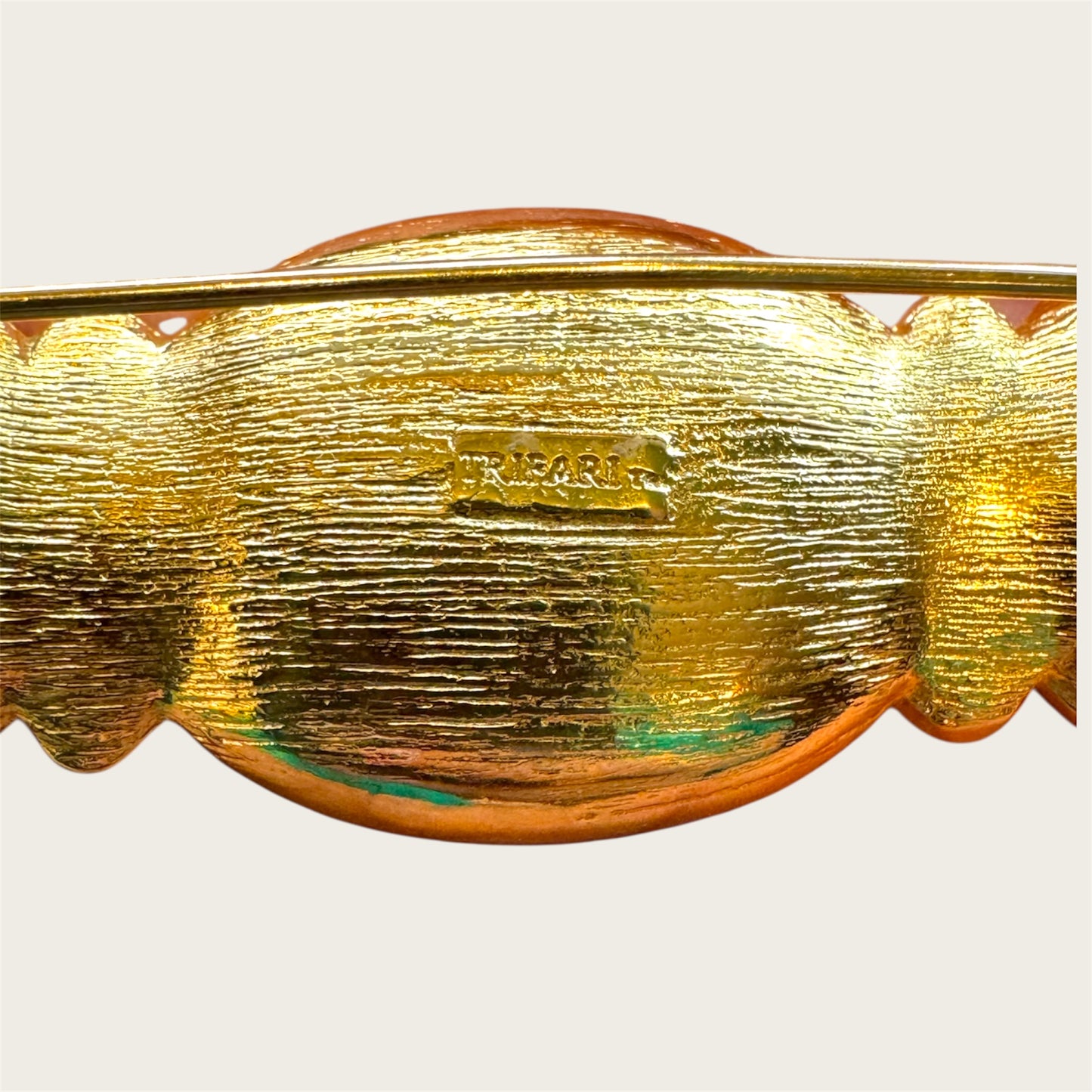 Vintage Trifari Turquoise & Amethyst Glass Brooch – Heavy Gold Tone Statement Pin