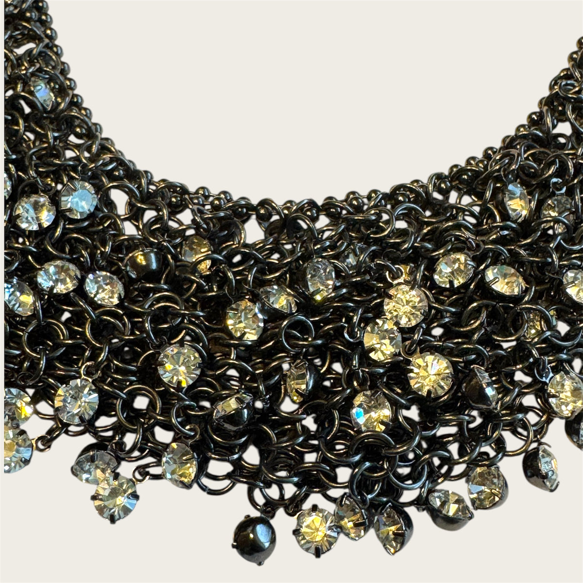 Graziano Black Mesh Waterfall Crystal Collar Necklace – Runway Statement Piece