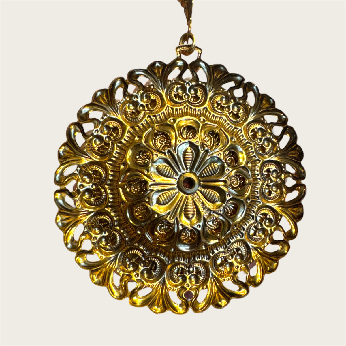 Mid-Century West Germany Geometric Medallion Necklace – Black & White Modernist Pendant