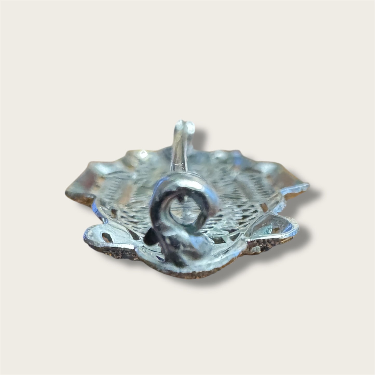 Vintage Silver-Tone Geometric Filigree Brooch with Champagne Rhinestones