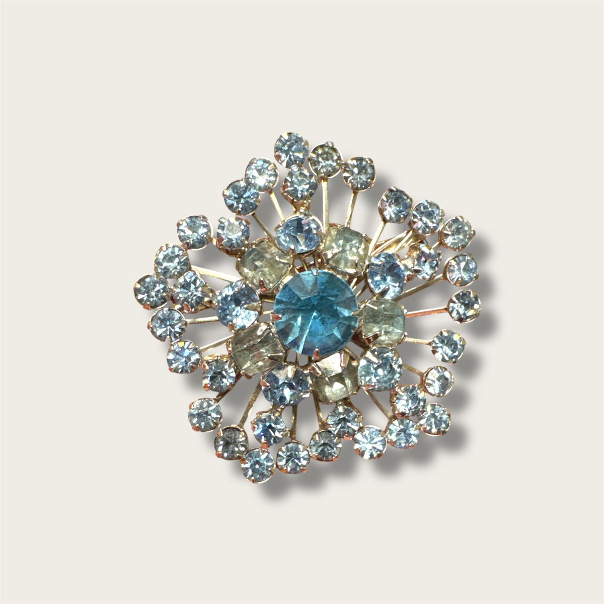 Vintage Mid-Century Icy Blue Starburst Rhinestone Brooch
