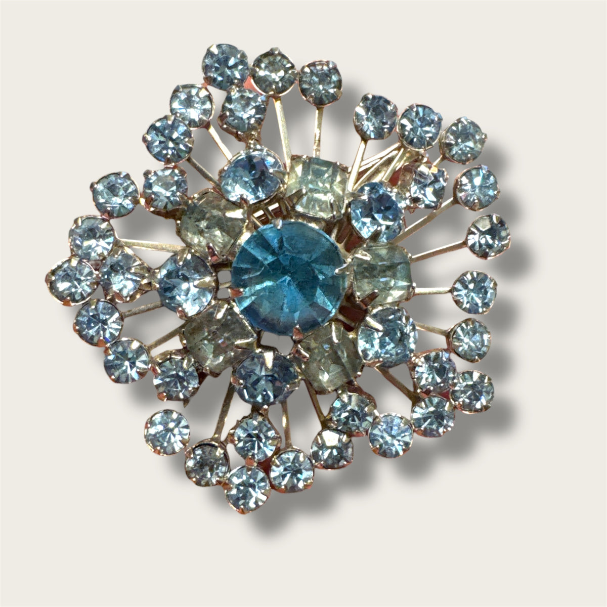 Vintage Mid-Century Icy Blue Starburst Rhinestone Brooch