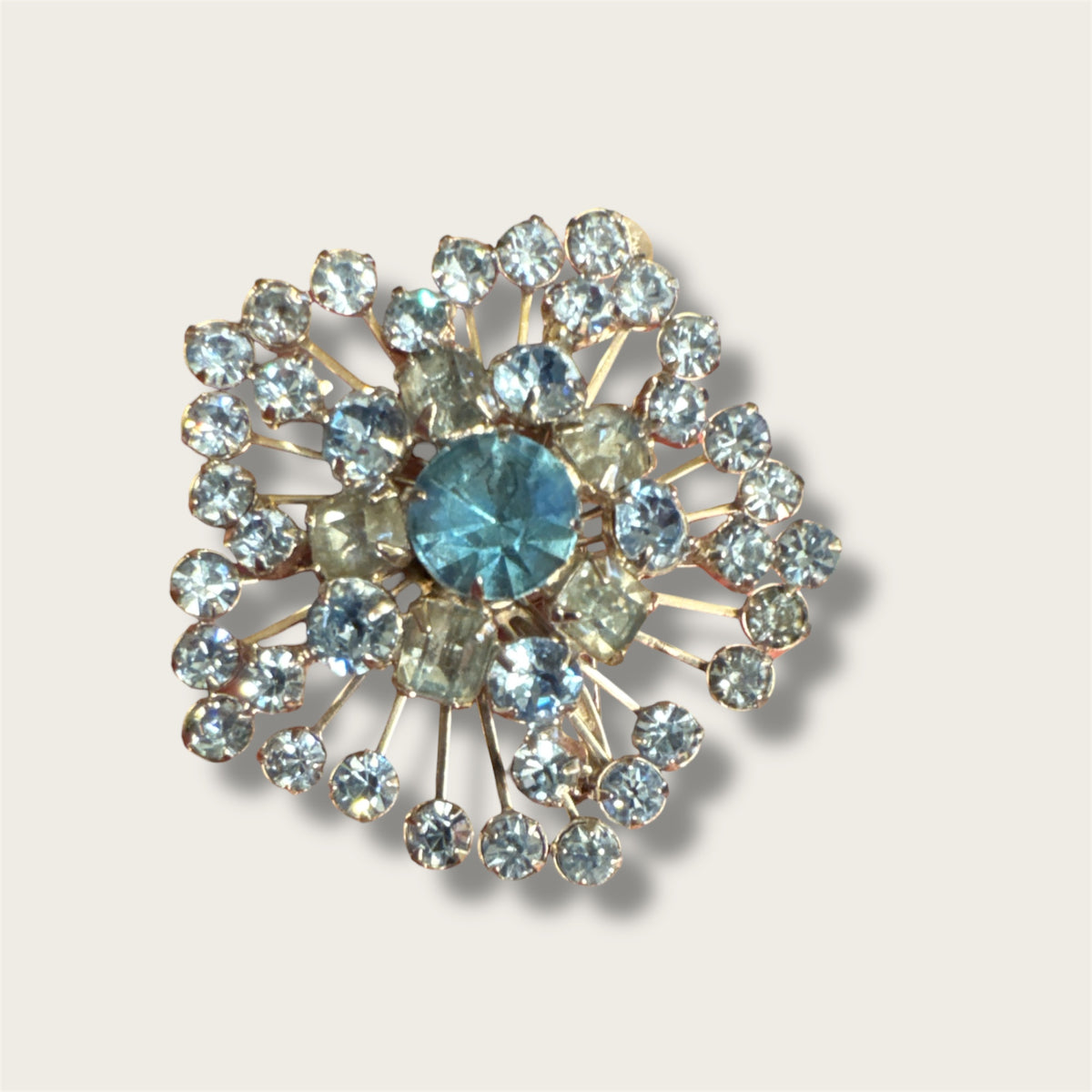 Vintage Mid-Century Icy Blue Starburst Rhinestone Brooch