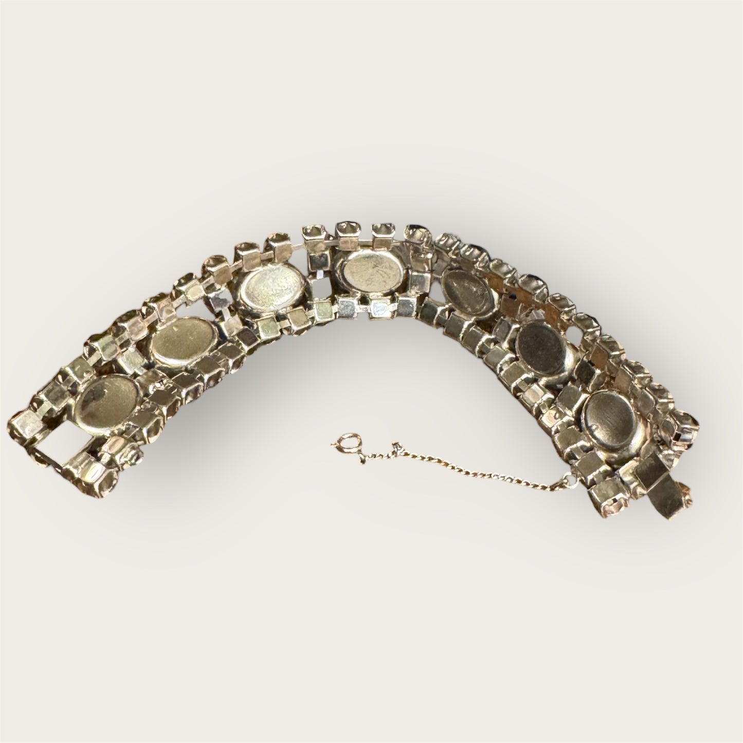 Vintage Mid-Century Sapphire & Bleu Moonstone Glass Statement Bracelet