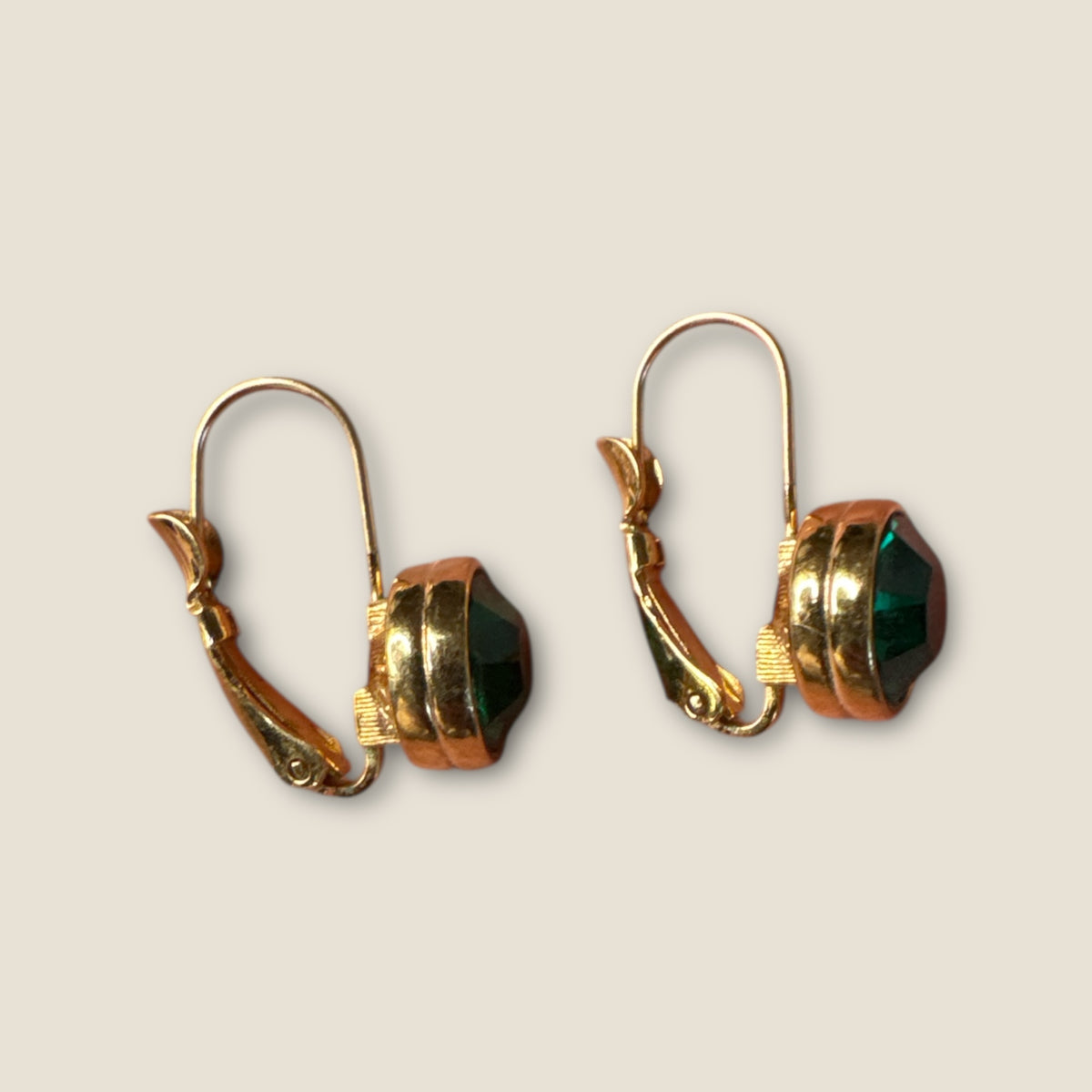 Vintage Swarovski Emerald Green Bezel-Set Crystal Leverback Earrings