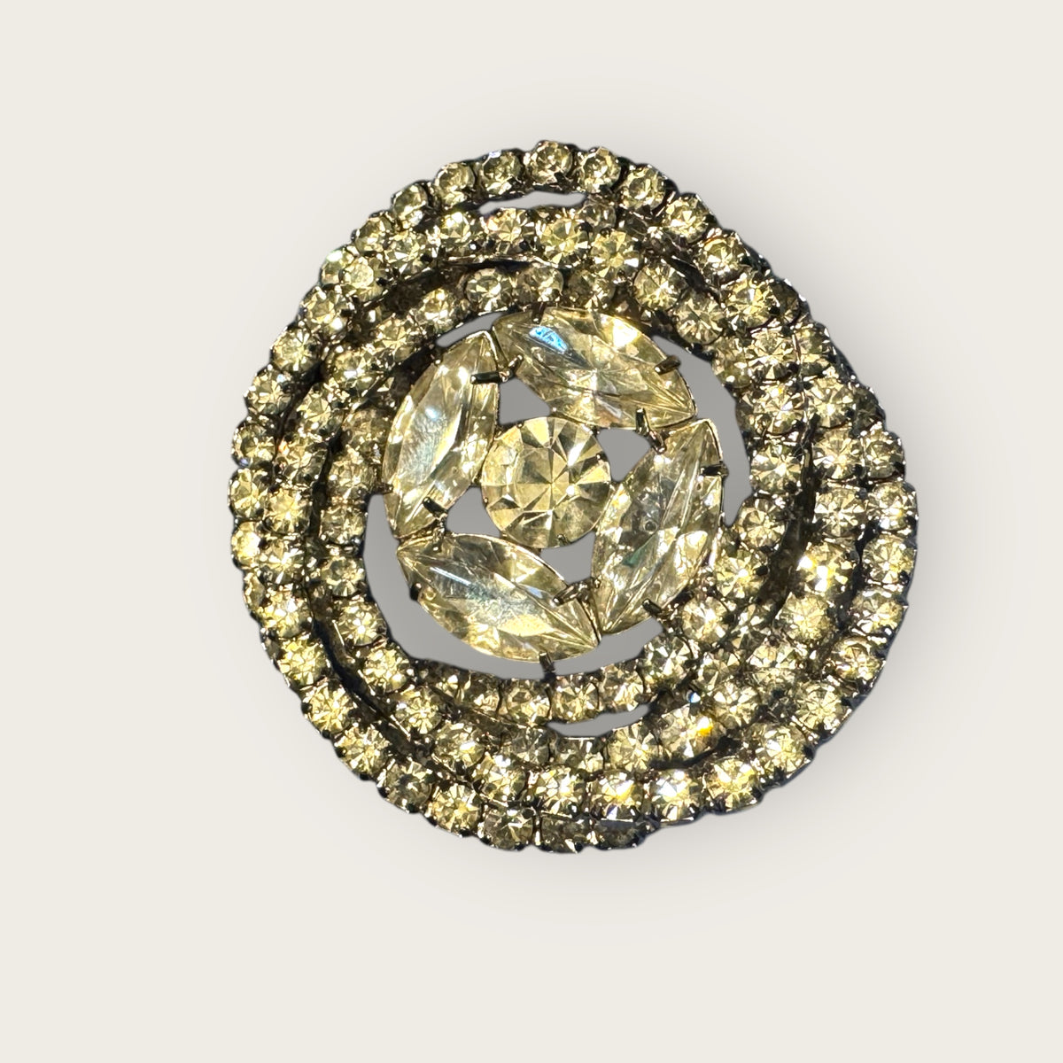 Vintage Layered Spiral Clear Rhinestone Statement Brooch