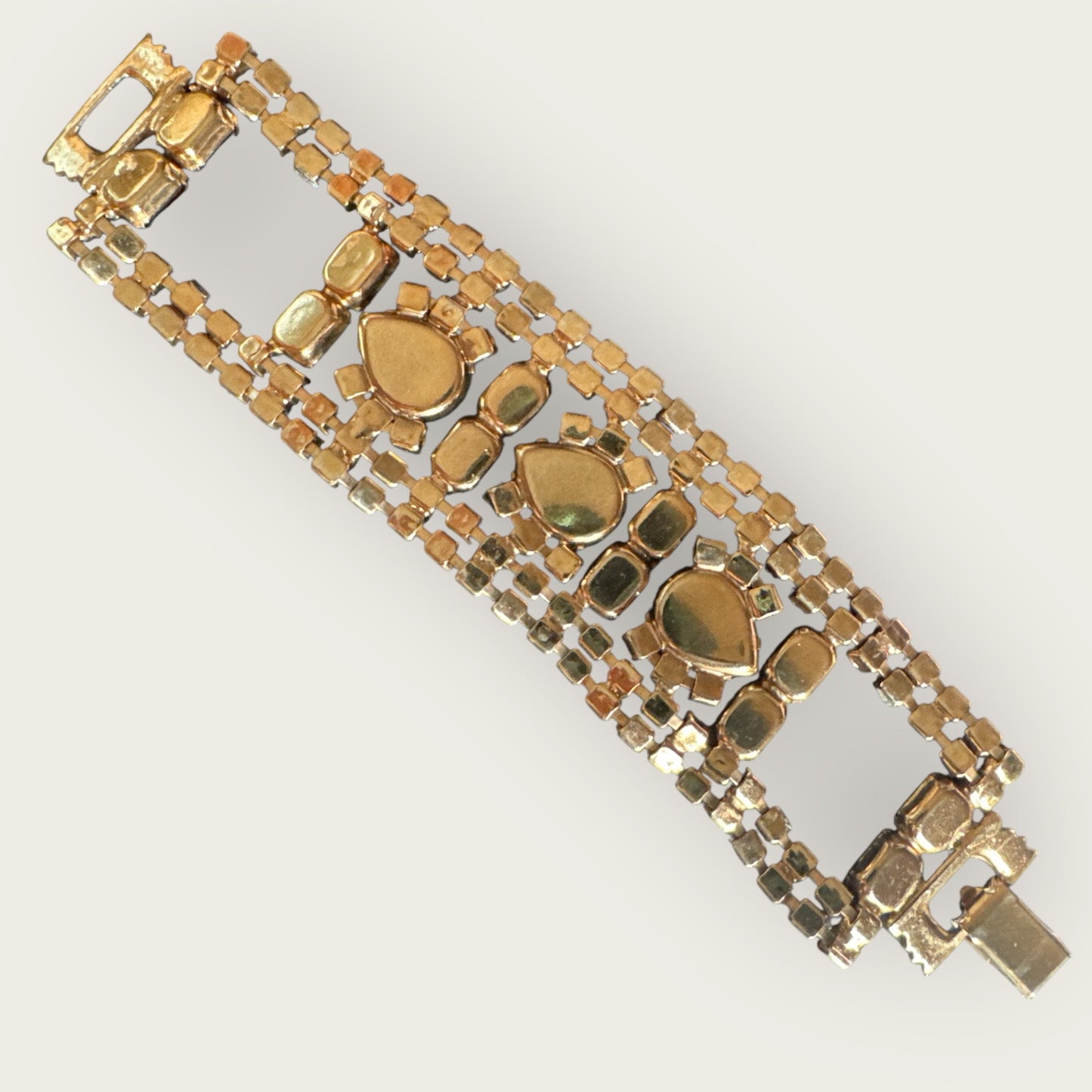 Vintage Root Beer & Smoky Rhinestone Bracelet – Mid-Century Warmth & Elegance