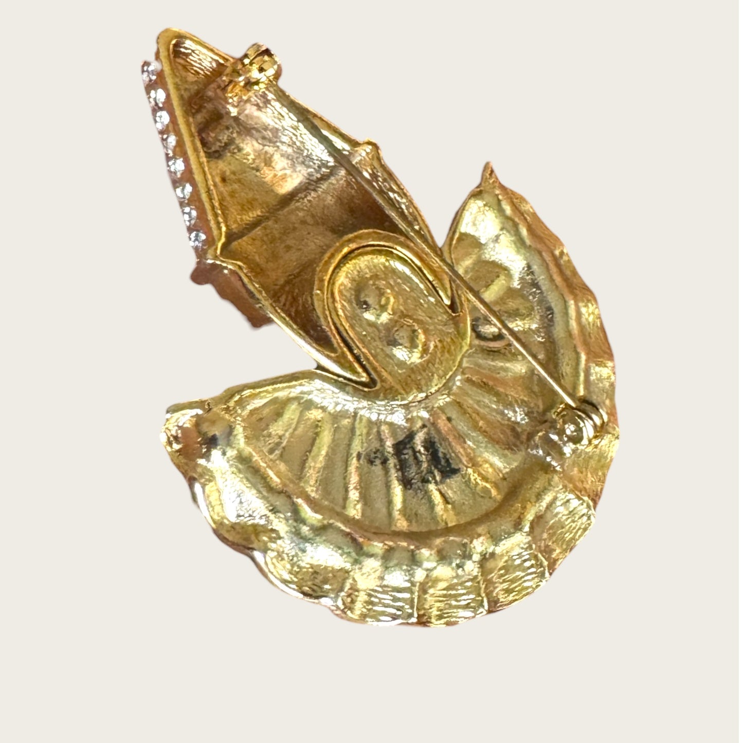 Vintage Harlequin Pierrot Clown Brooch – Gold Tone with Pavé Rhinestones & Green Crystal Eyes
