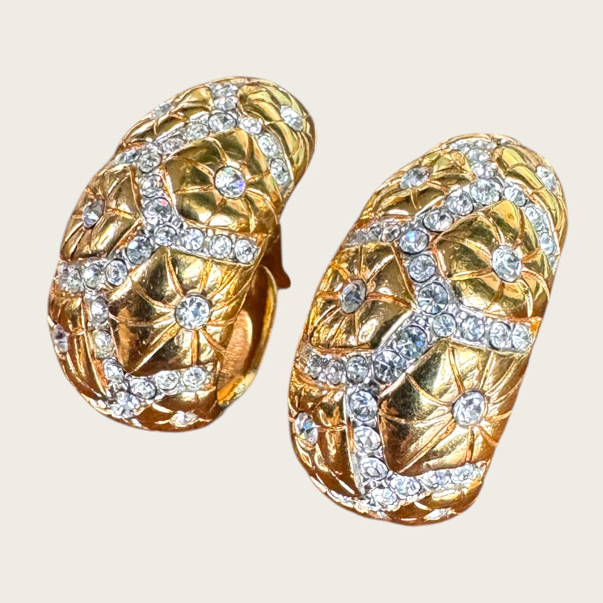 Swarovski Pavé Lattice Starburst Crescent Clip Earrings