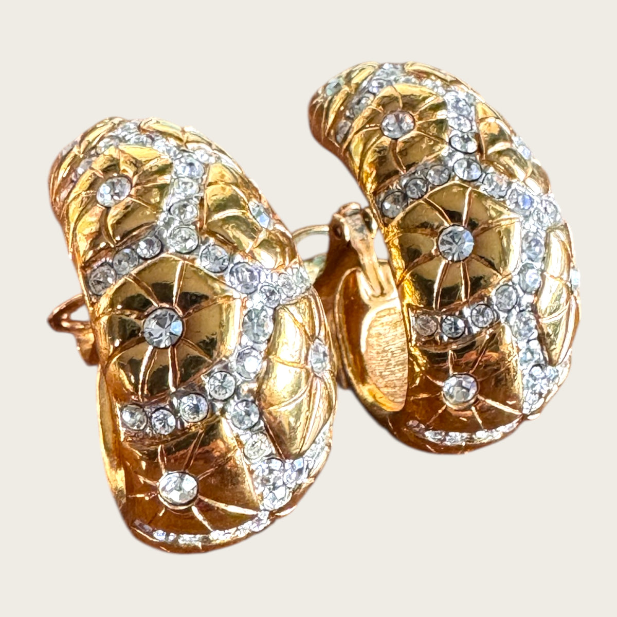 Swarovski Pavé Lattice Starburst Crescent Clip Earrings