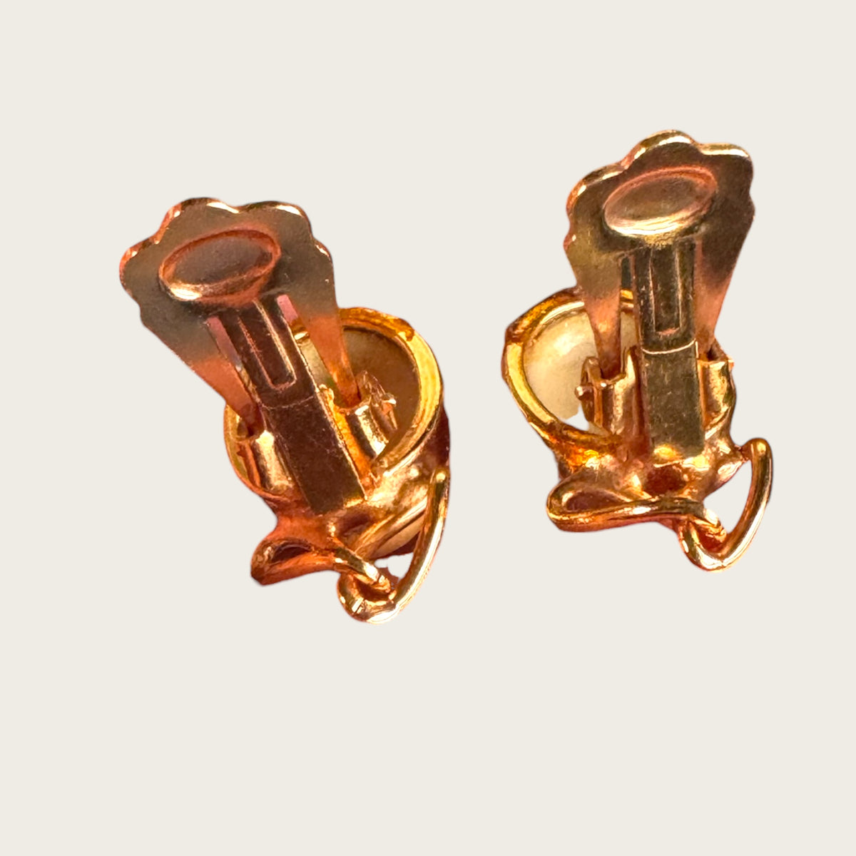 Vintage Carved Stone Cameo Rose Gold Tone Hand Painted Clip-On Earrings