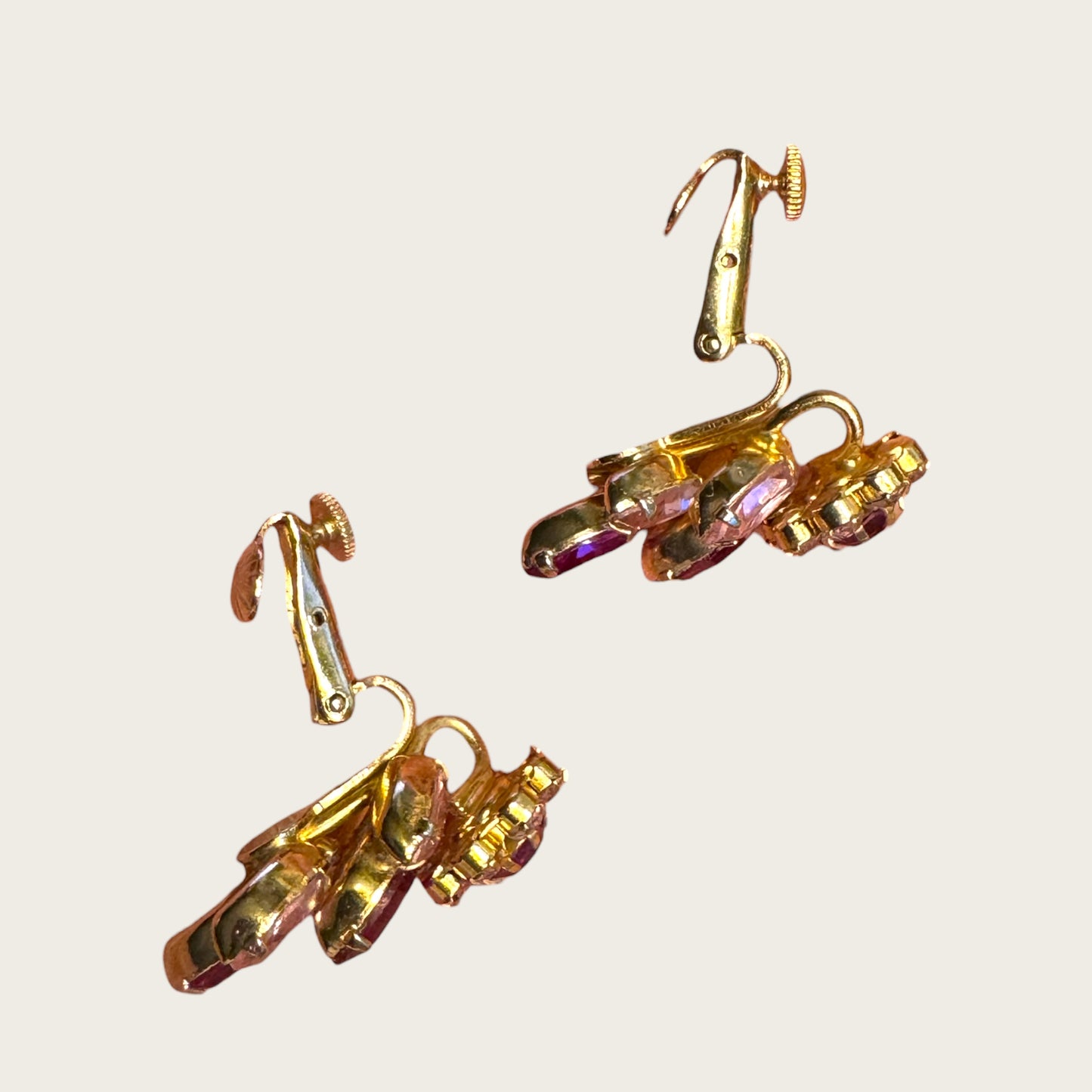 Vintage Vendôme Fuchsia & Blush Rhinestone Floral Clip-On Earrings