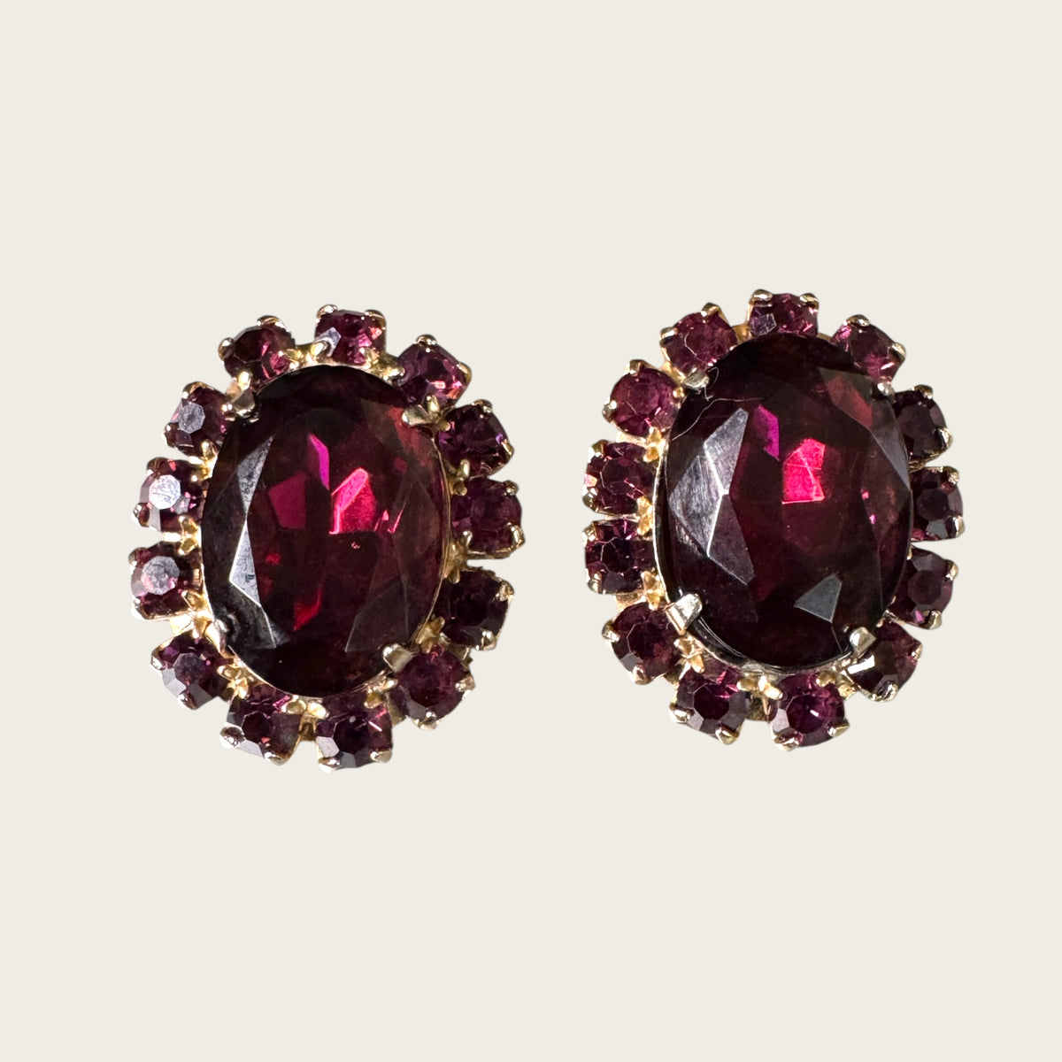 Mid-Century Purple Medley Foiled Rhinestone Clamper Bracelet & Earring Set
