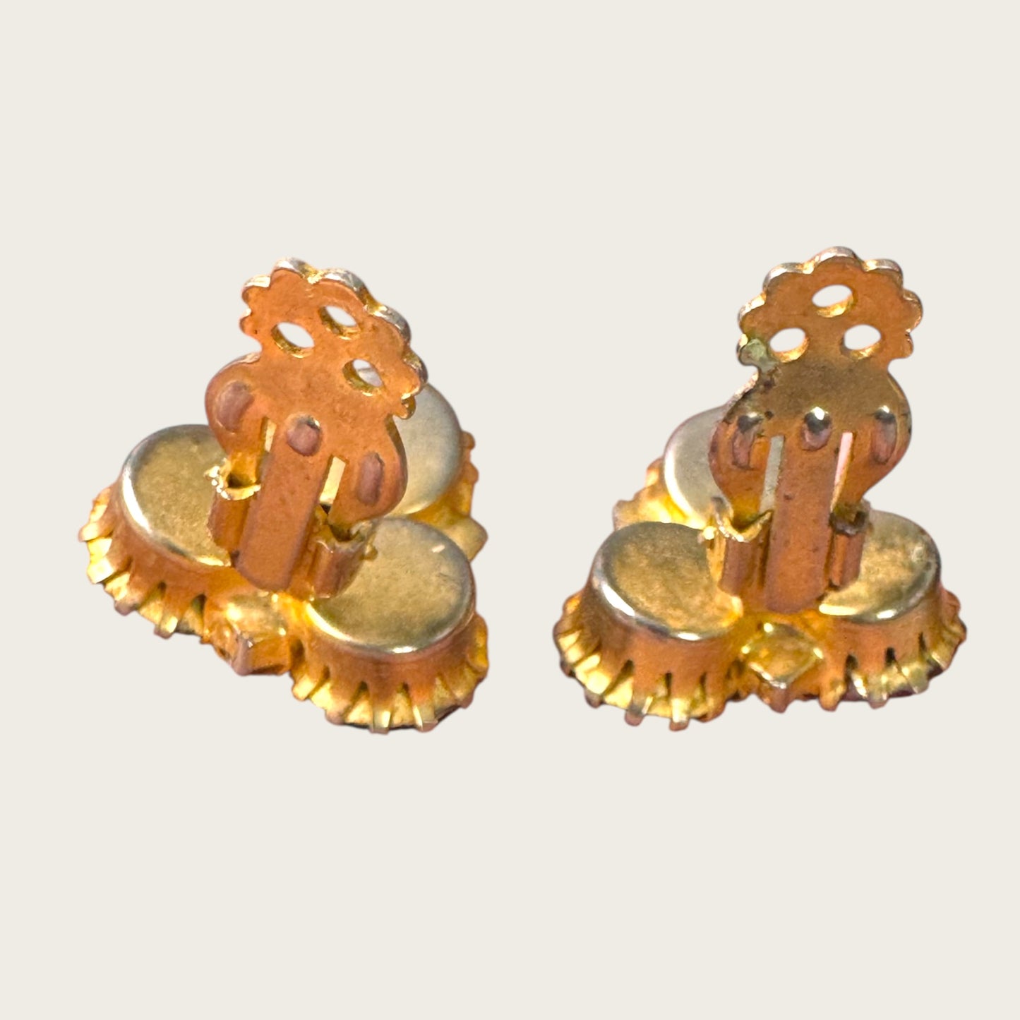 Mid-Century Autumn Topaz & Peridot Rhinestone Clip Earrings