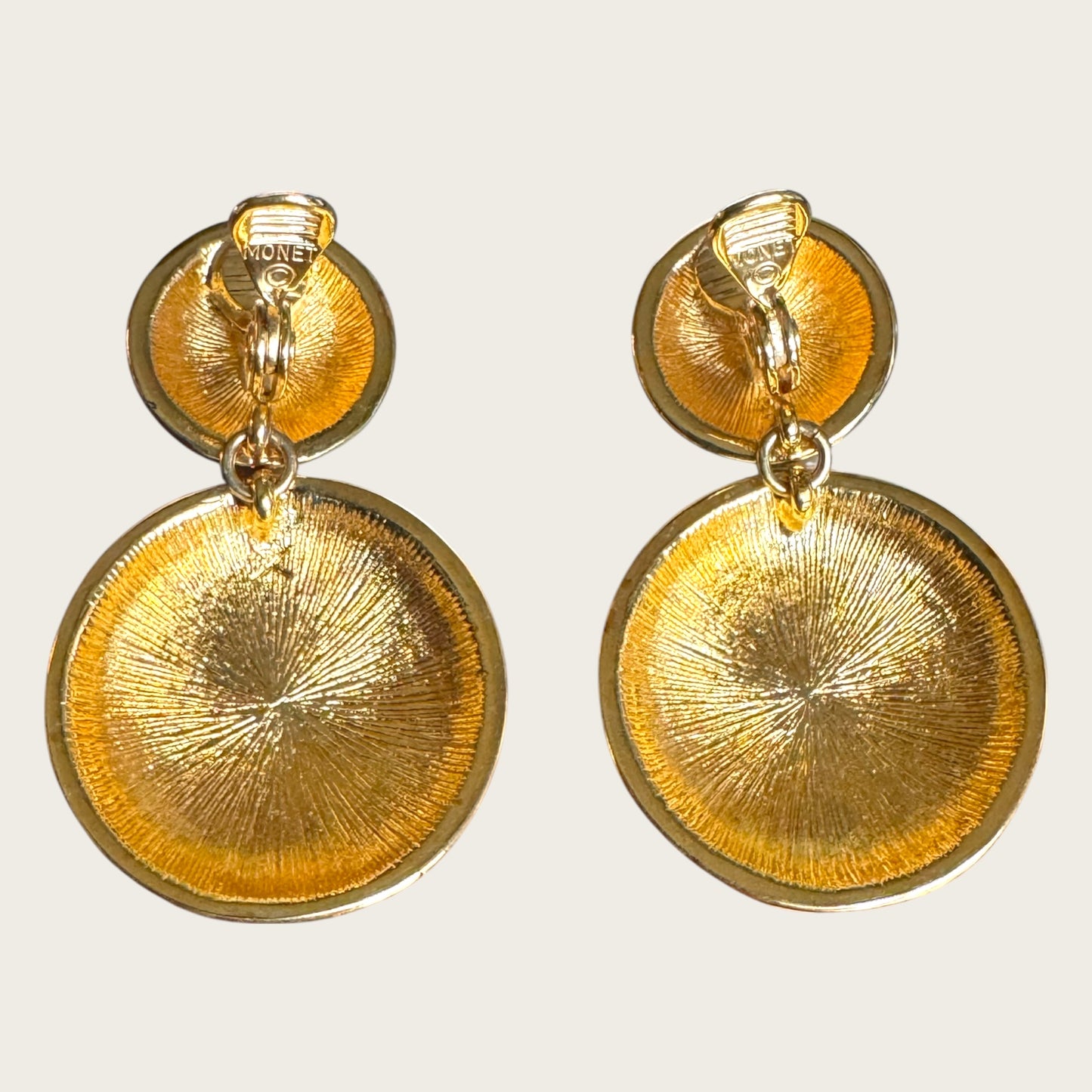 Vintage Monet Navy & Cream Enamel Articulated Disc Earrings