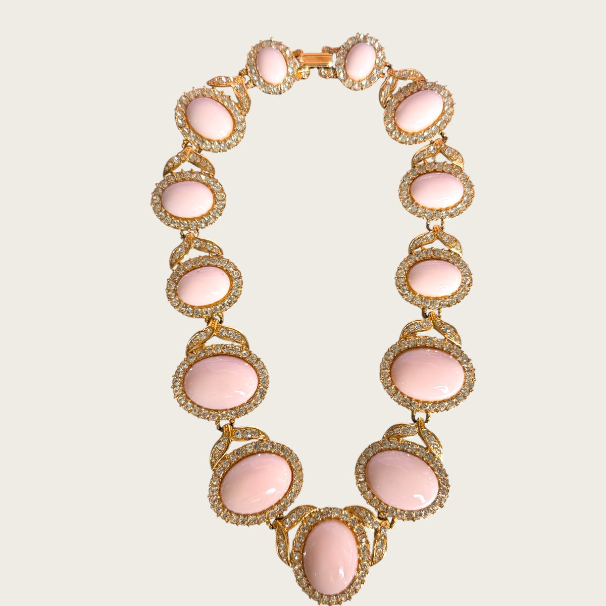 Vintage Pale Pink Glass Cabochon Statement Necklace