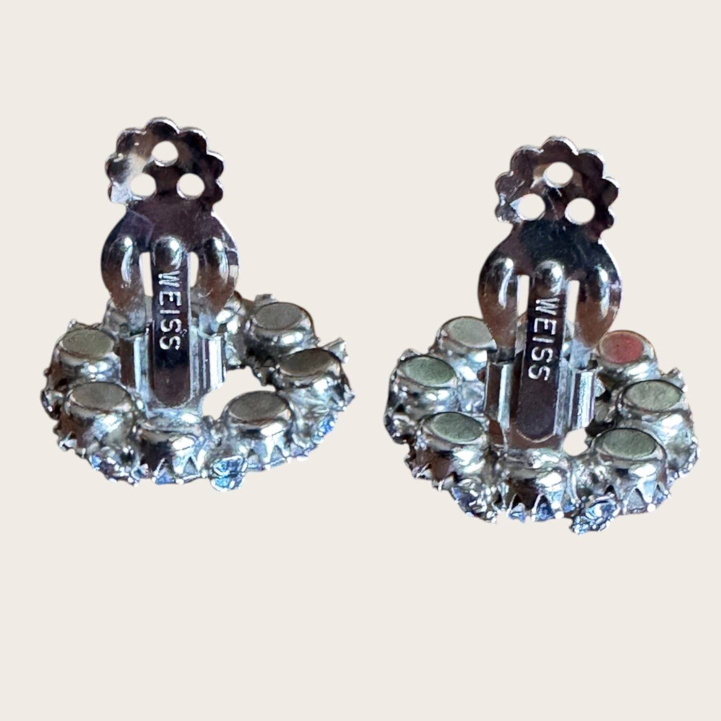 Vintage Weiss Blue Rhinestone Halo Clip-On Earrings – Silver Tone Statement