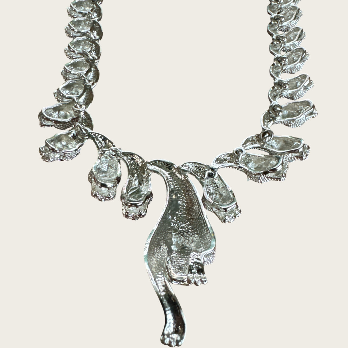 The Sapphire Leopard — Articulated Leopard Necklace & Clip-On Earrings Set (Unsigned, Vintage)