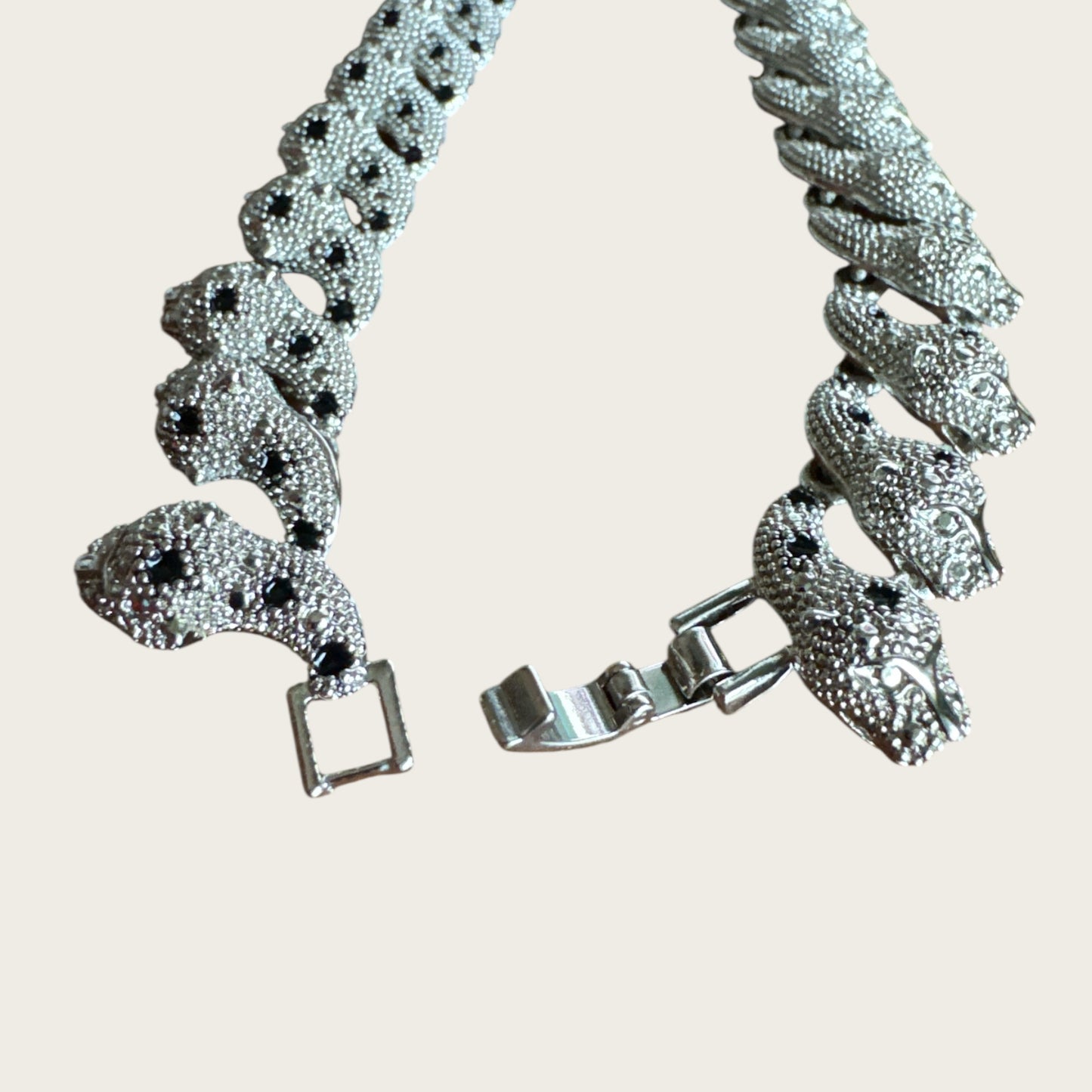 The Sapphire Leopard — Articulated Leopard Necklace & Clip-On Earrings Set (Unsigned, Vintage)