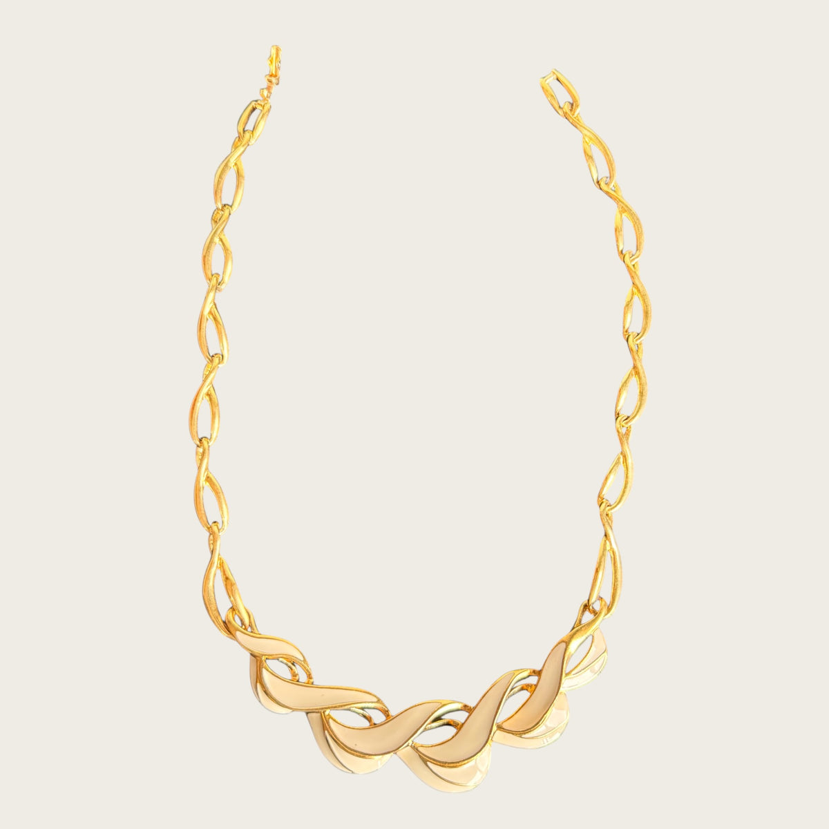 Vintage Trifari Cream Enamel Wave Collar Necklace