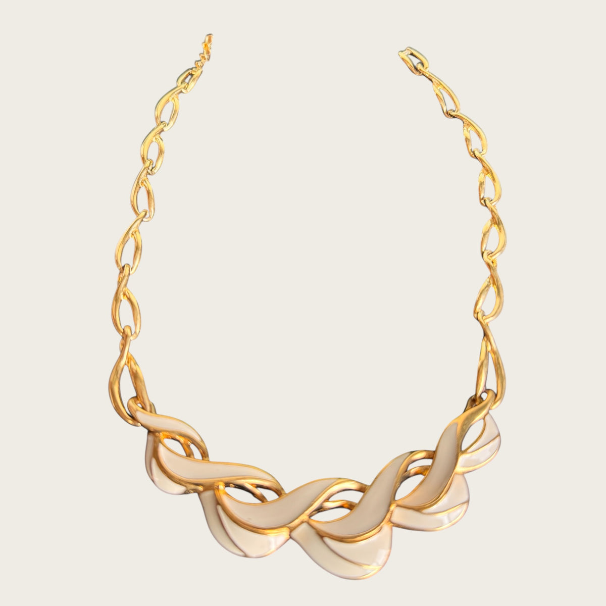 Vintage Trifari Cream Enamel Wave Collar Necklace