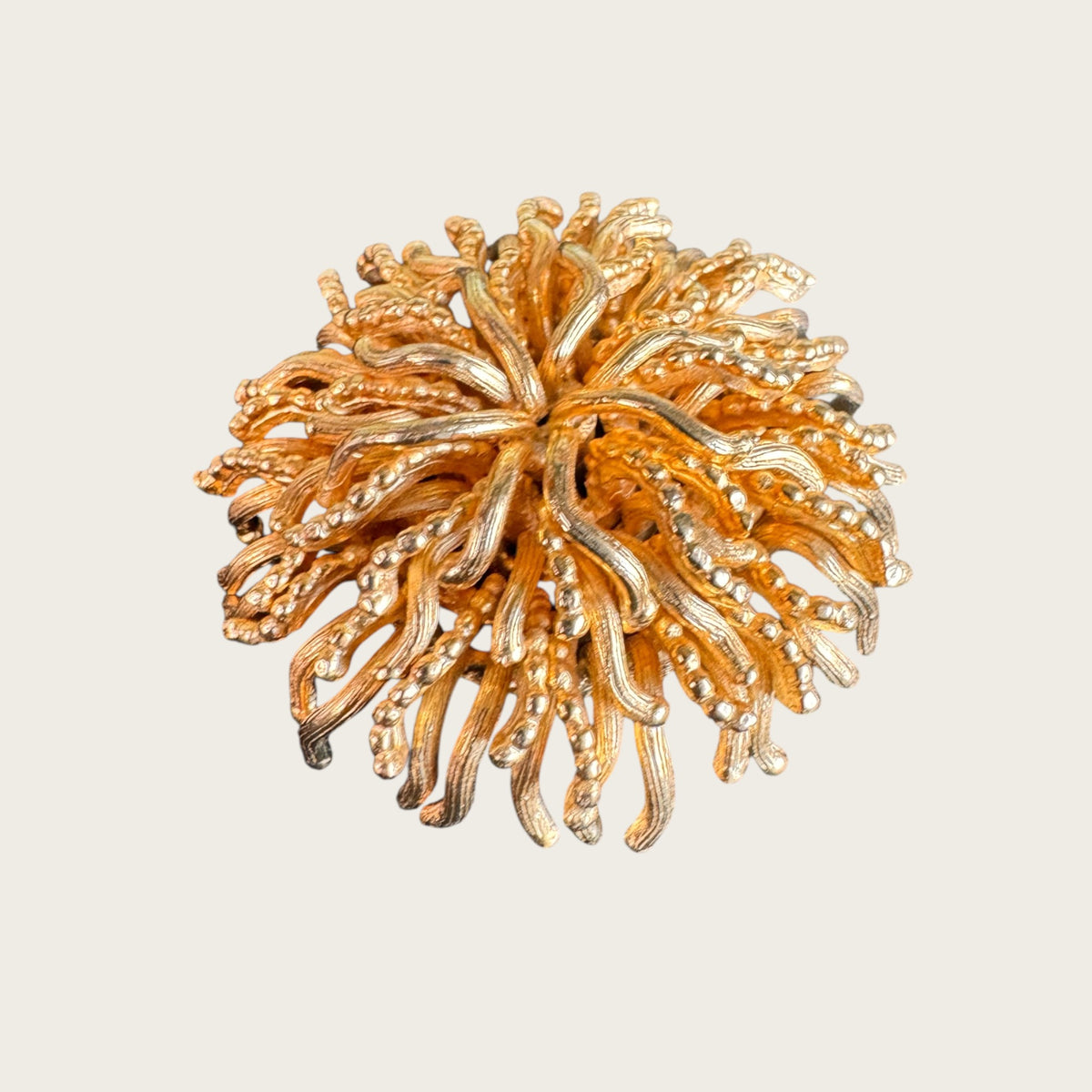 Sculptural Gold Dome Chrysanthemum Brooch – Layered Sea Urchin Style Statement Pin