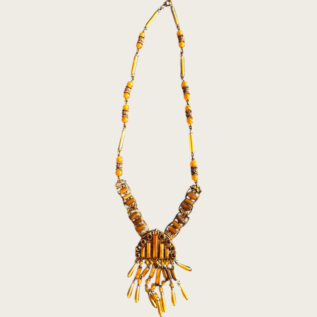 Vintage Czechoslovakia Honey Glass Fringe Necklace