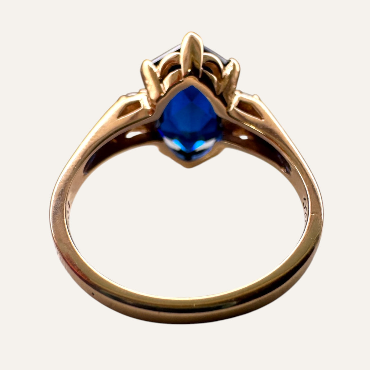 Vintage 10K Gold Freeform Shield-Cut Blue Spinel Ring with Quartz Accents