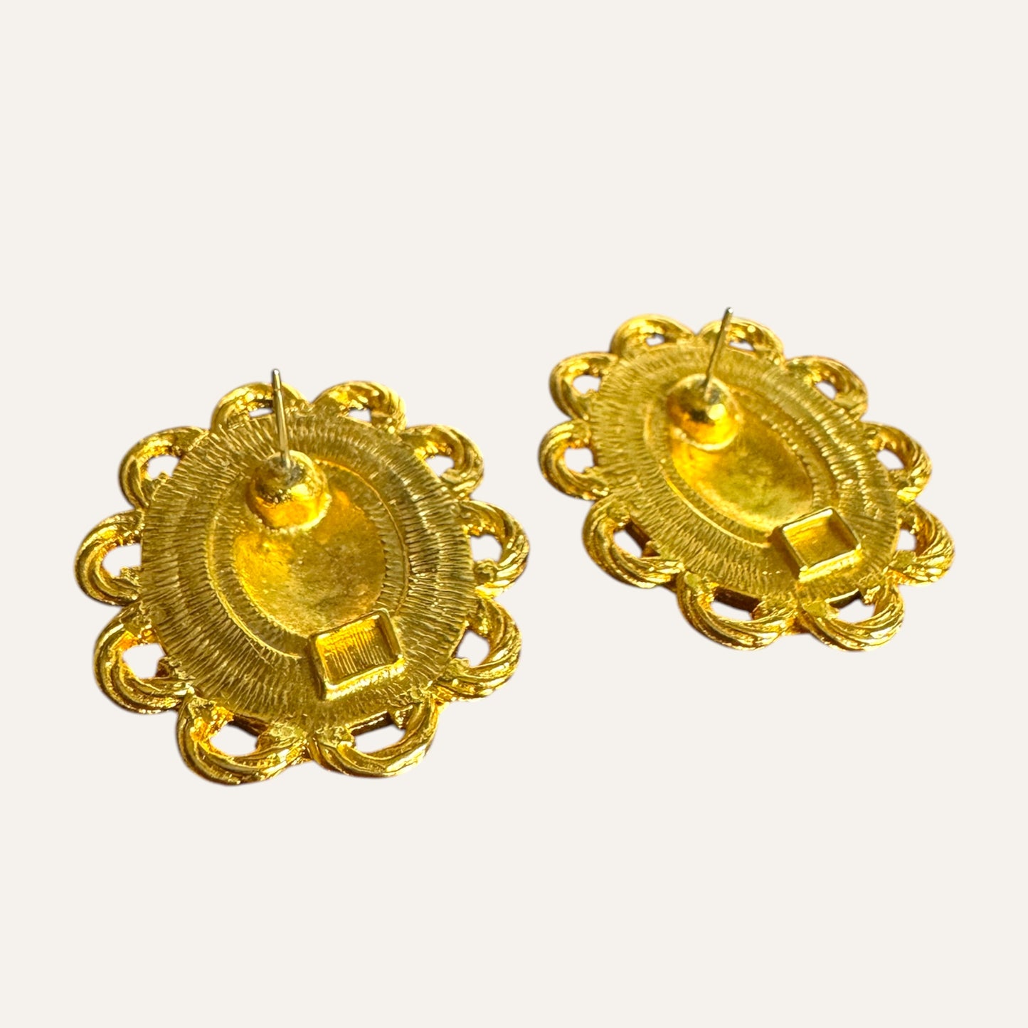 Vintage Braided Rope Border Nautical Star Enamel Oval Statement Earrings