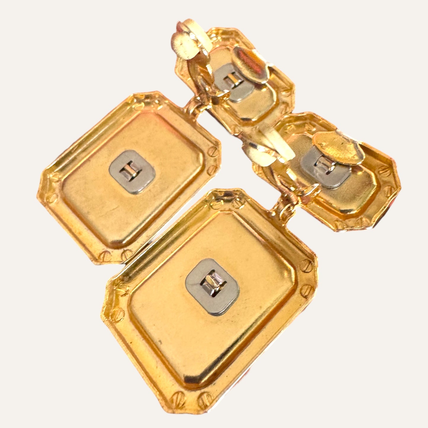 Vintage Bijoux Elephant Double-Panel Drop Earrings in Two-Tone Gold & Satin Silver | Sculptural Statement