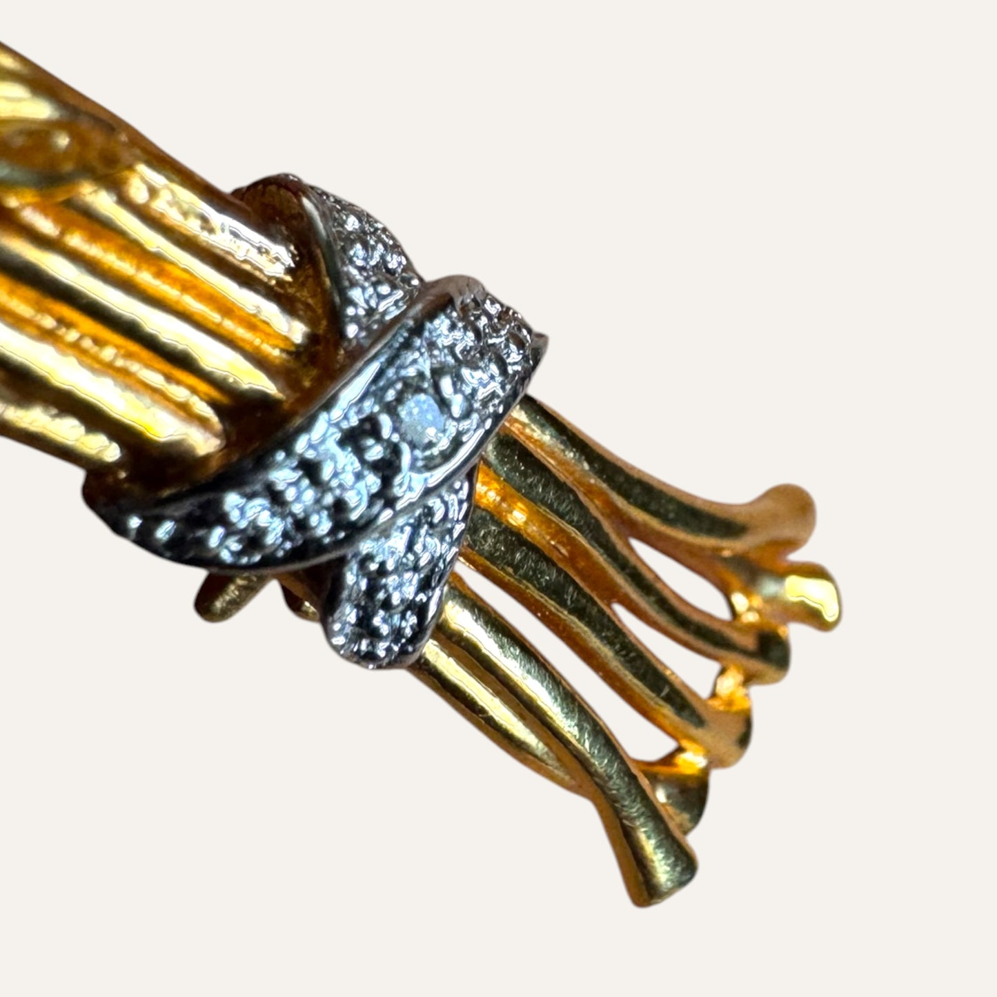 Vintage Danbury Mint Sterling Vermeil Rose Bouquet Brooch with Diamond Center