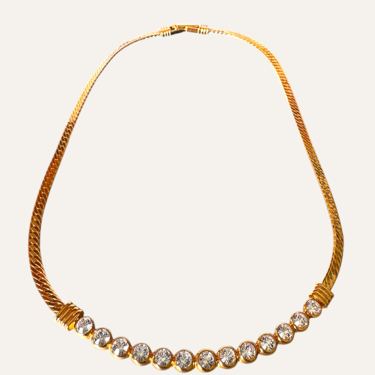 Vintage Swarovski Crystal Bar Herringbone Necklace