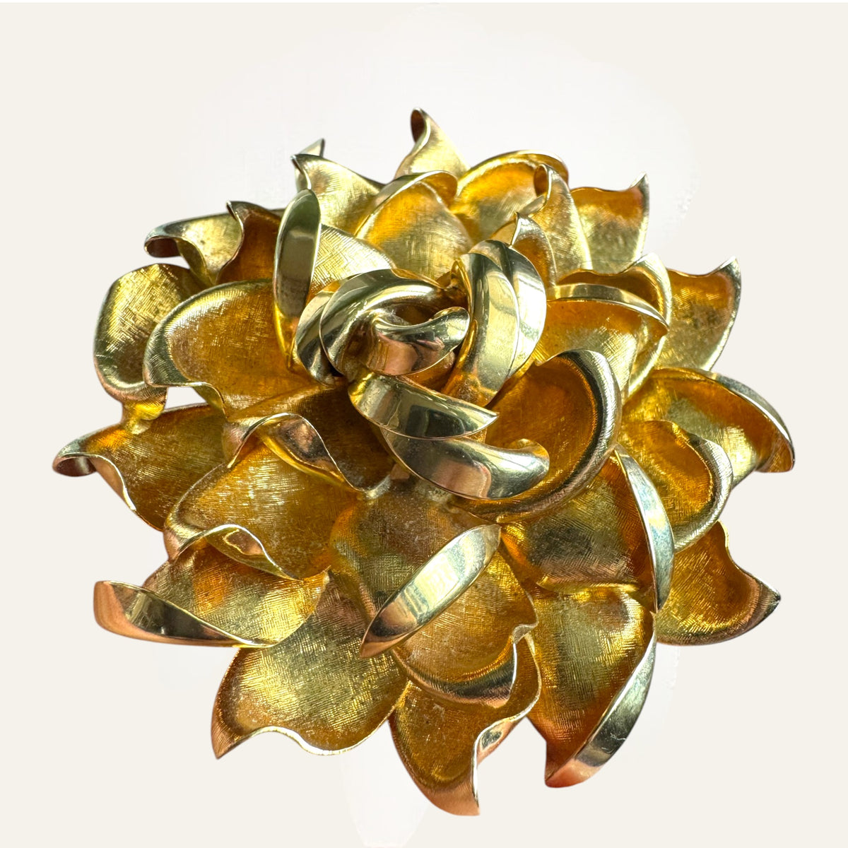 Vintage Sculptural Gold-Tone Floral Brooch | Layered Mid-Century Statement