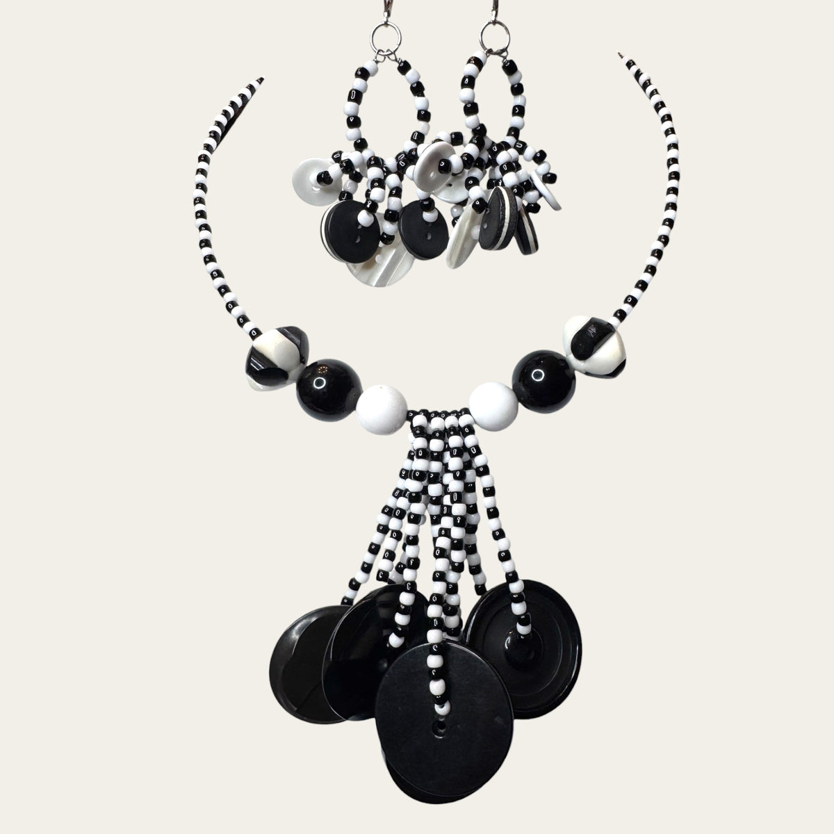 Monochrome Memphis Inspired Lucite & Glass Statement Necklace Set