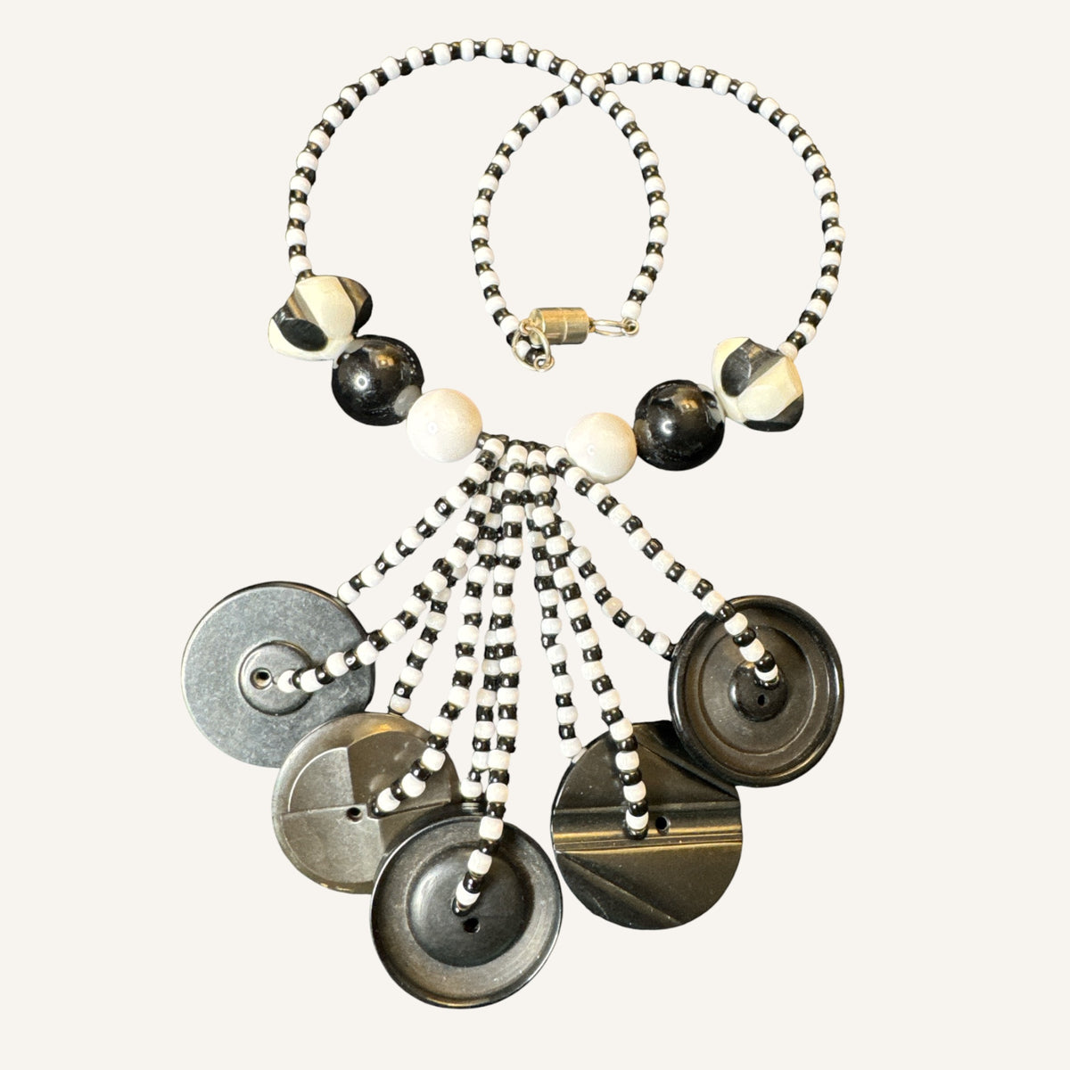 Monochrome Memphis Inspired Lucite & Glass Statement Necklace Set