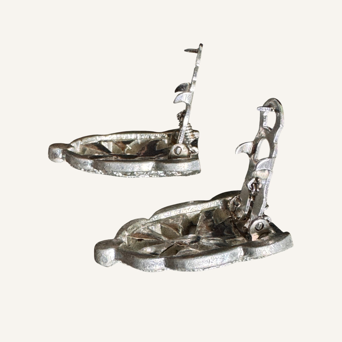 Rare Art Deco Paste Dress Clips Pair | 1930s Silvertone Rhinestone Fur Clips | Patent No. 185-2188