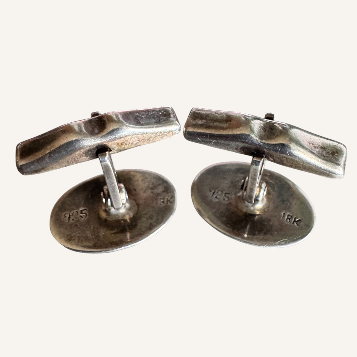 Vintage 18K Gold & Sterling Silver Aztec Motif Cufflinks 925 Sterling 18K Gold Accent