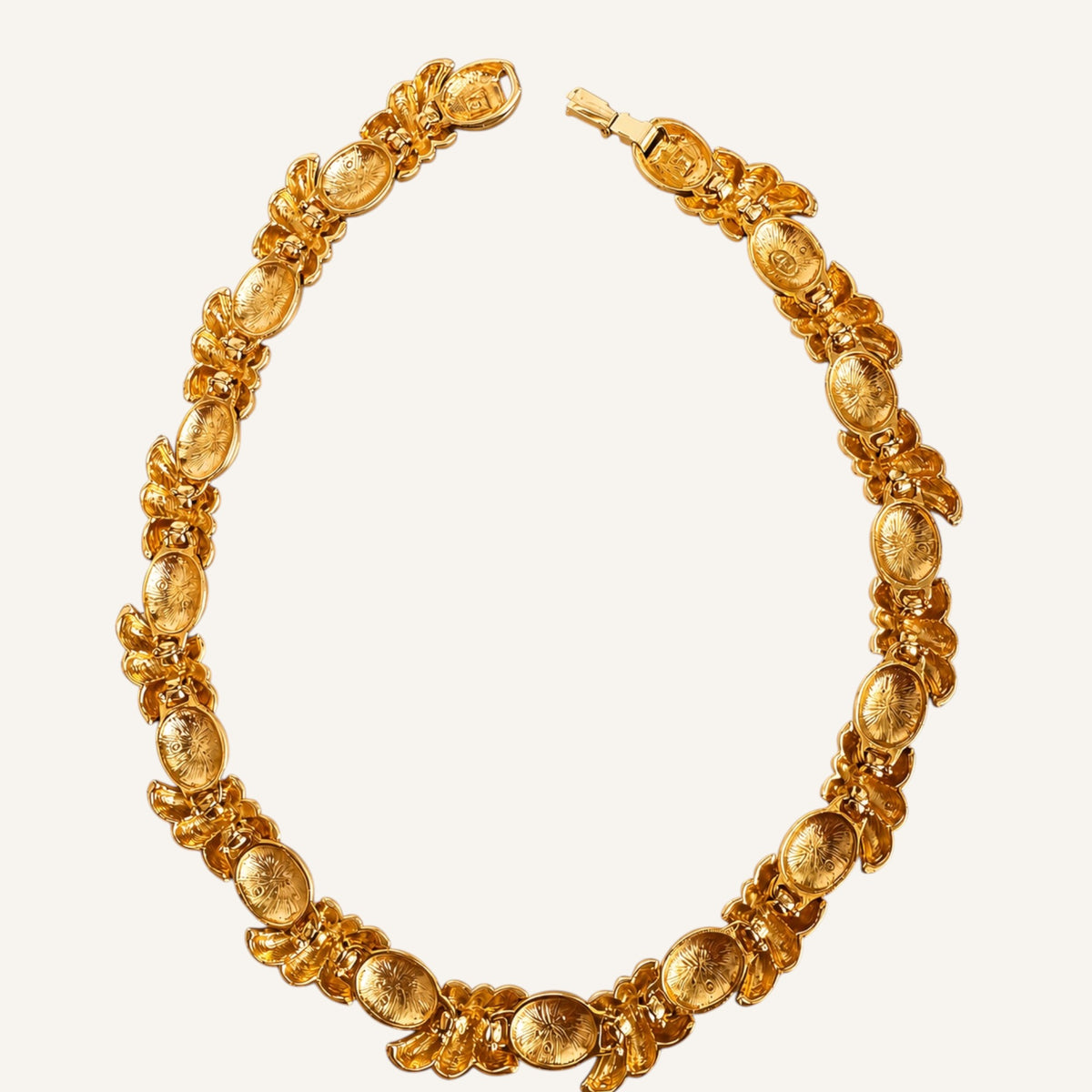 VO / AFJ Signed Runway Collar Necklace | 1980s–1990s Gold Tone Rhinestone Statement Necklace
