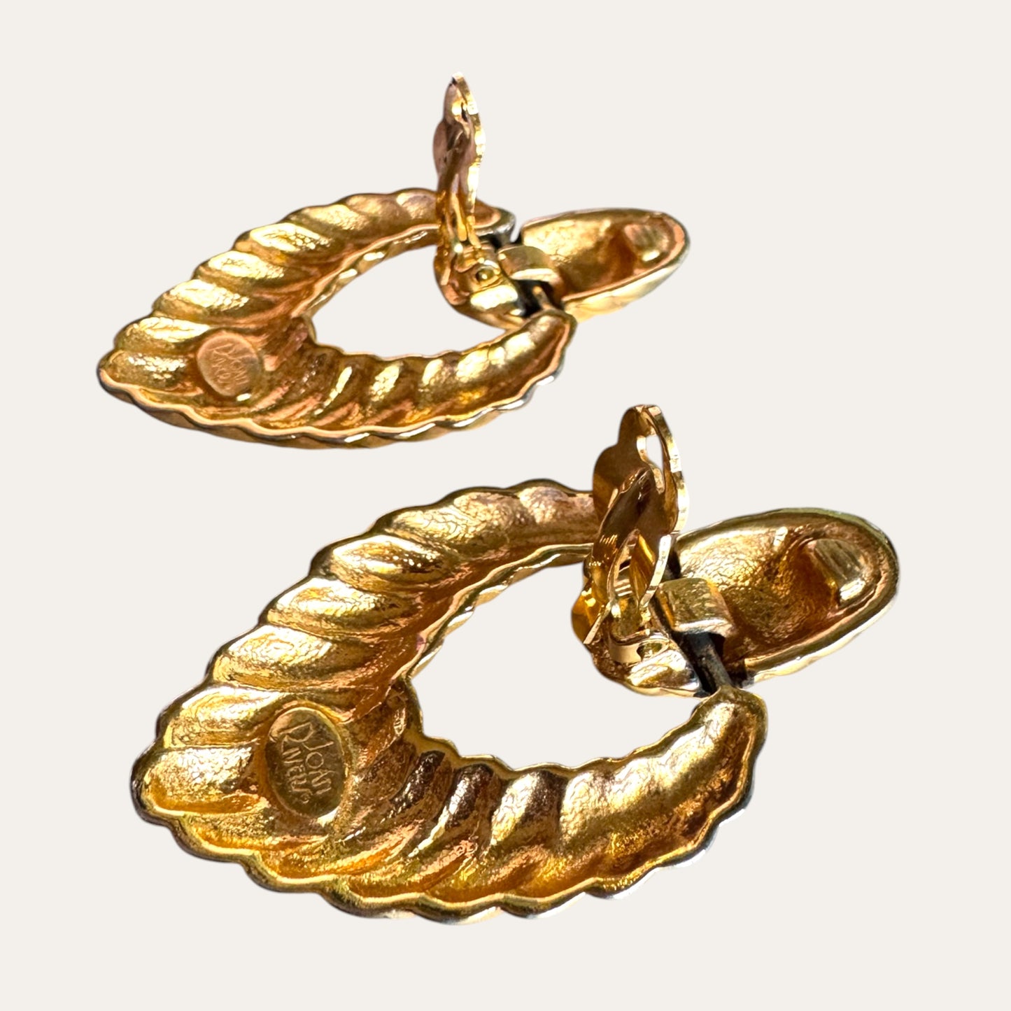 Vintage Joan Rivers Articulated Ribbed Door Knocker Clip-On Earrings