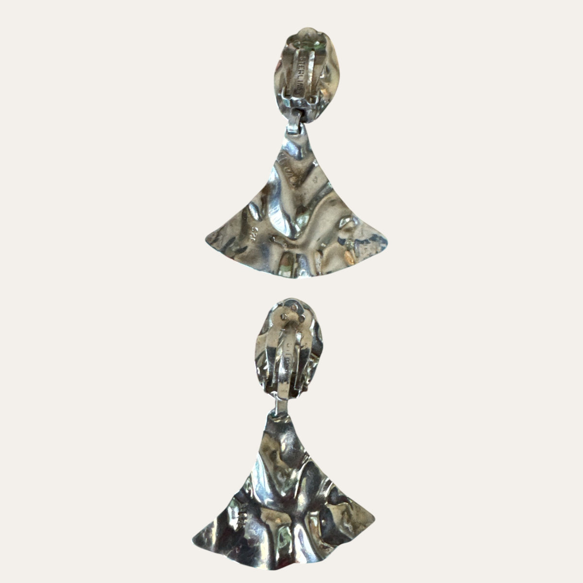 Vintage Sterling Silver Hammered Articulated Clip-On Statement Earrings