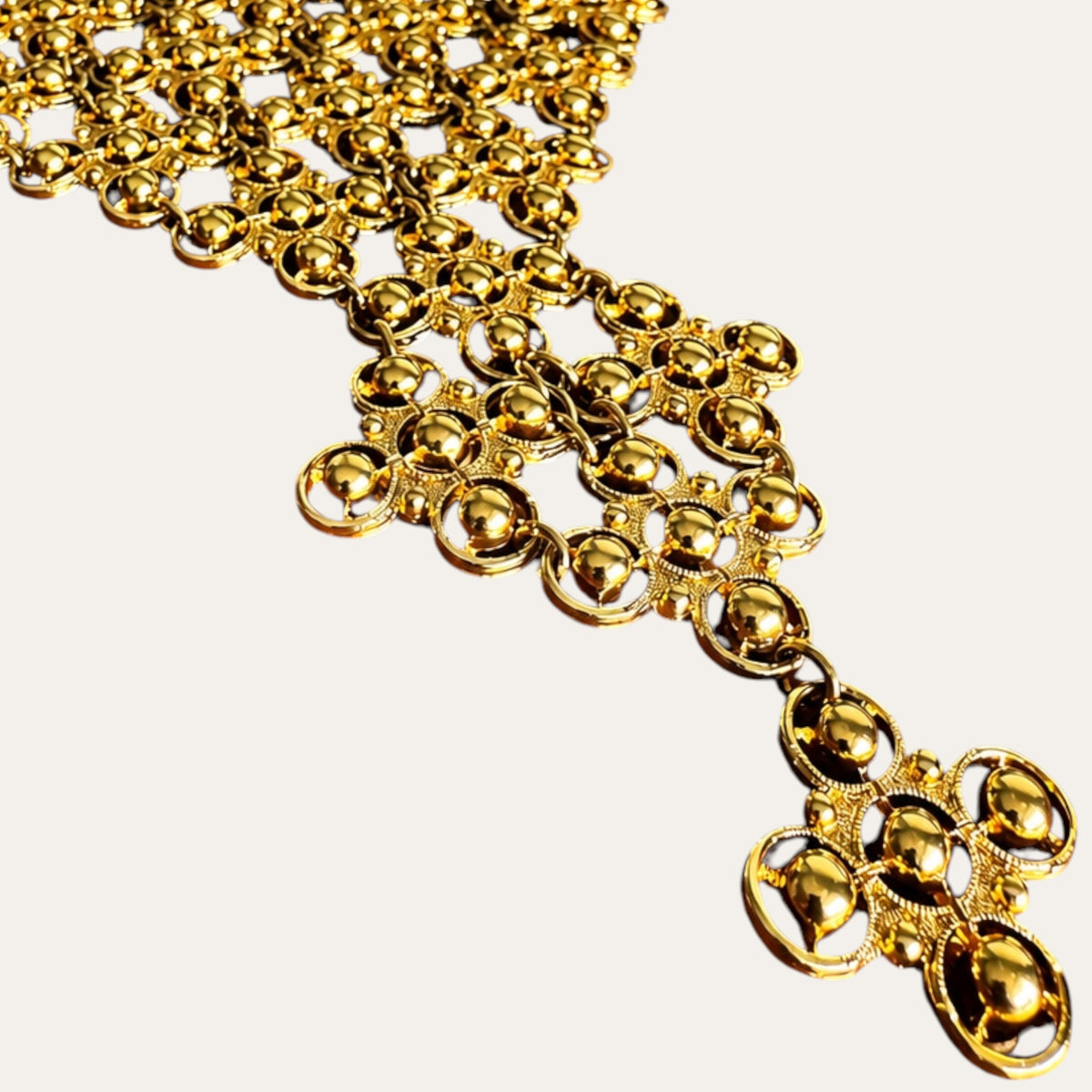 Vintage 1971 MONET “Moresque” Gold-Tone Etruscan Revival Articulated Runway Statement Bib Necklace
