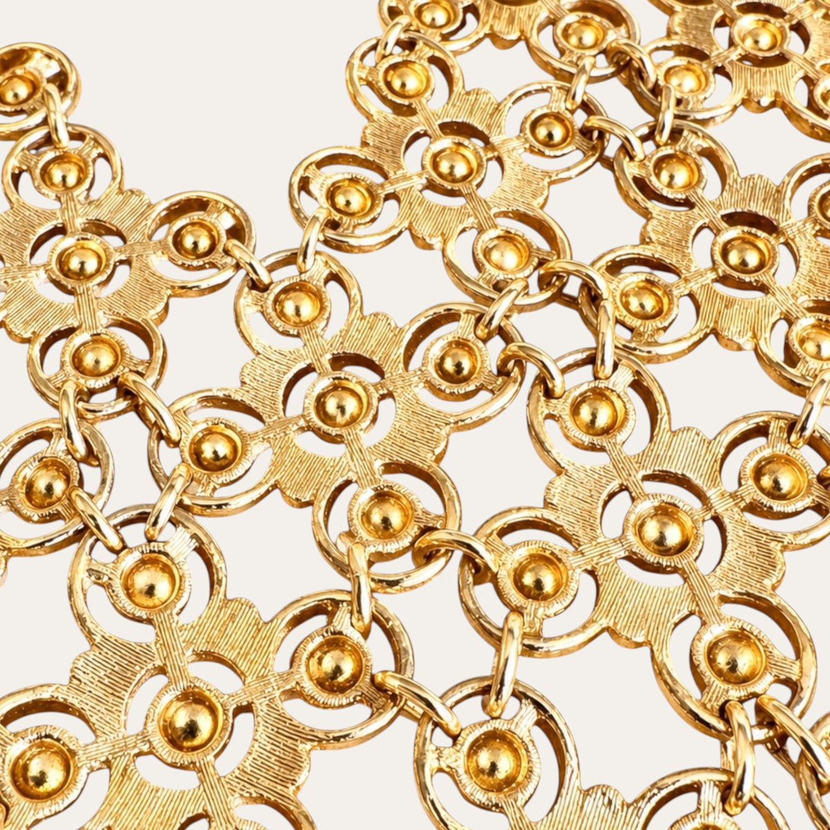 Vintage 1971 MONET “Moresque” Gold-Tone Etruscan Revival Articulated Runway Statement Bib Necklace