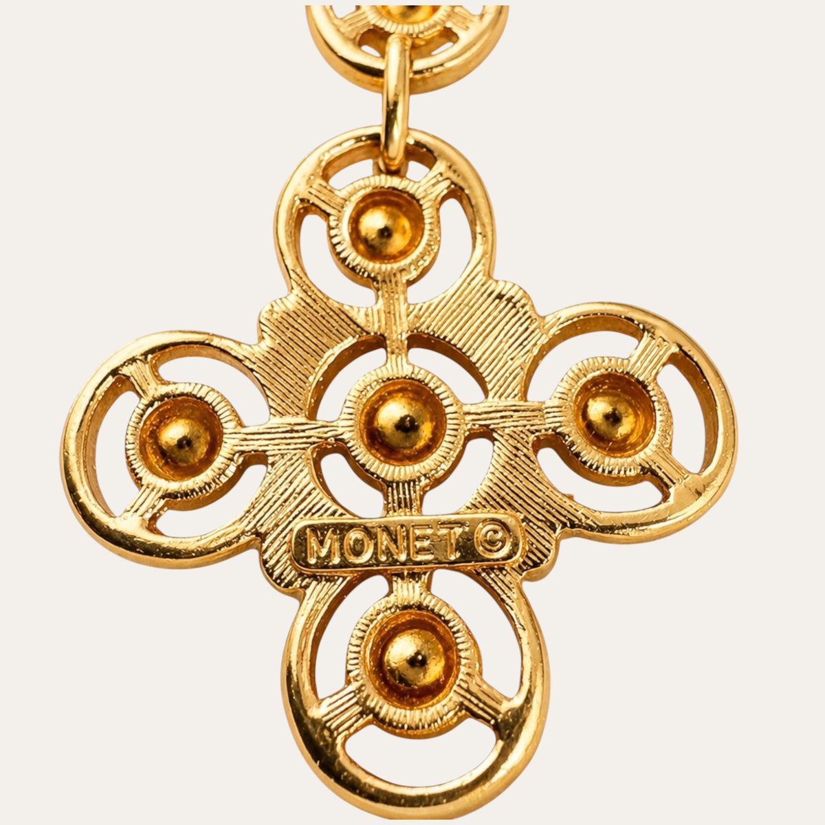 Vintage 1971 MONET “Moresque” Gold-Tone Etruscan Revival Articulated Runway Statement Bib Necklace