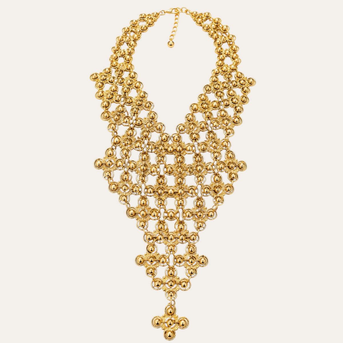 Vintage 1971 MONET “Moresque” Gold-Tone Etruscan Revival Articulated Runway Statement Bib Necklace