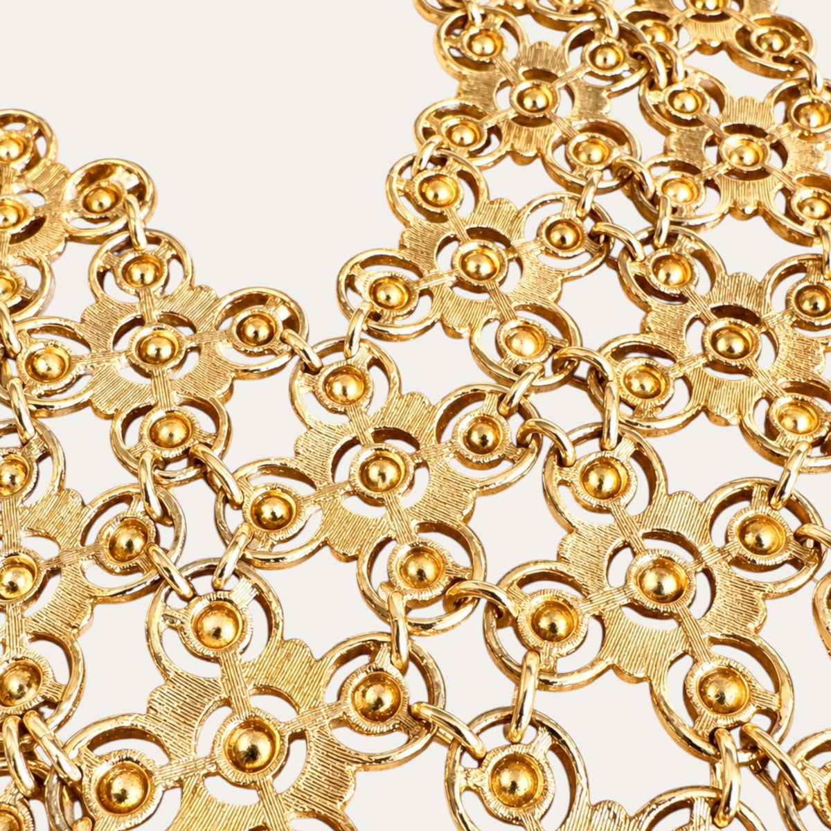 Vintage 1971 MONET “Moresque” Gold-Tone Etruscan Revival Articulated Runway Statement Bib Necklace