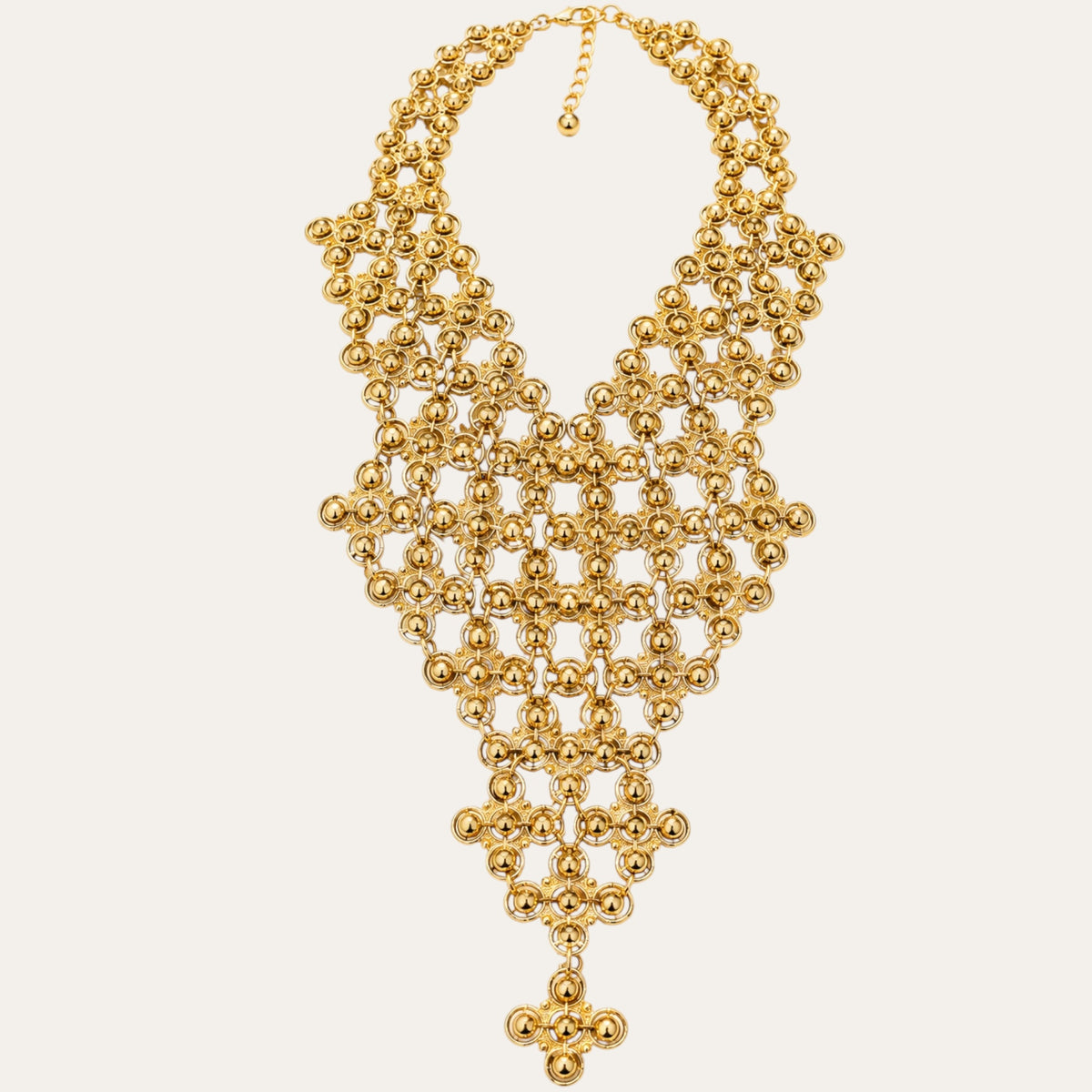 Vintage 1971 MONET “Moresque” Gold-Tone Etruscan Revival Articulated Runway Statement Bib Necklace