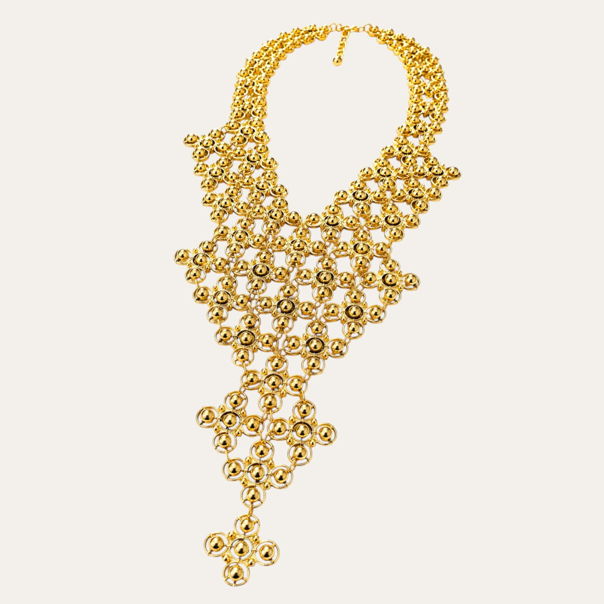 Vintage 1971 MONET “Moresque” Gold-Tone Etruscan Revival Articulated Runway Statement Bib Necklace