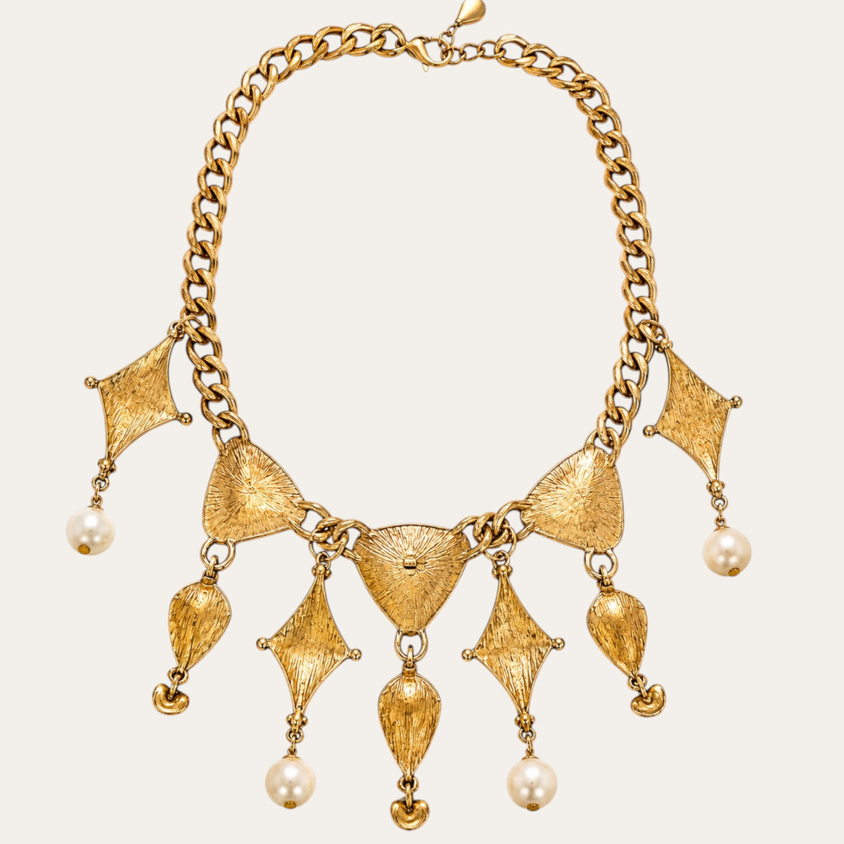 Vintage Trifari Gold Tone Marbled Enamel Statement Necklace & Earrings Demi-Parure