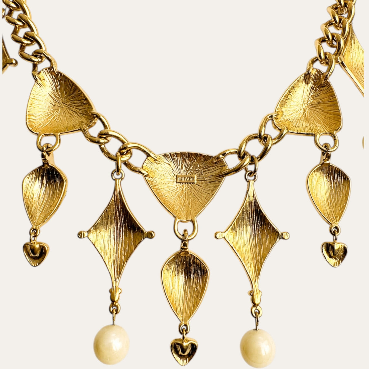Vintage Trifari Gold Tone Marbled Enamel Statement Necklace & Earrings Demi-Parure